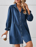 Loose washed long-sleeved patchwork denim dress