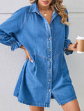 Loose washed long-sleeved patchwork denim dress