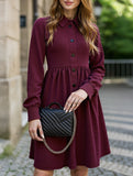 Lapel Single-Breasted Long-Sleeved Dress