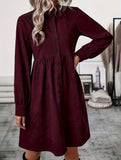 Lapel Single-Breasted Long-Sleeved Dress