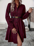 Lapel Single-Breasted Long-Sleeved Dress