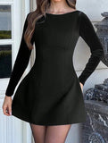 Solid color long-sleeved mini dress