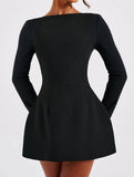 Solid color long-sleeved mini dress