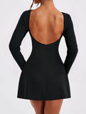 Solid color long-sleeved mini dress