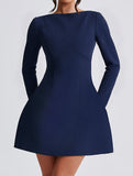 Solid color long-sleeved mini dress