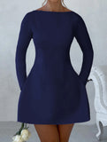Solid color long-sleeved mini dress