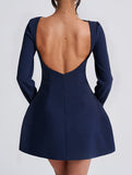 Solid color long-sleeved mini dress