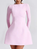 Solid color long-sleeved mini dress