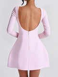 Solid color long-sleeved mini dress