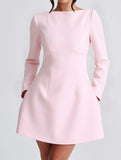 Solid color long-sleeved mini dress