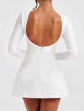 Solid color long-sleeved mini dress