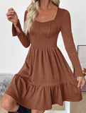 Retro style waist-length square neck A-line dress