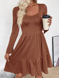 Retro style waist-length square neck A-line dress
