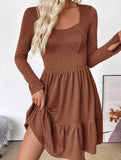 Retro style waist-length square neck A-line dress