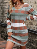 V-neck double pocket slim-fit sweater dress
