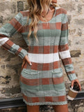 V-neck double pocket slim-fit sweater dress