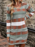V-neck double pocket slim-fit sweater dress