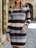 V-neck double pocket slim-fit sweater dress