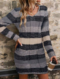 V-neck double pocket slim-fit sweater dress
