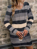 V-neck double pocket slim-fit sweater dress
