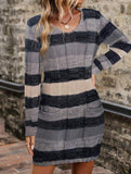 V-neck double pocket slim-fit sweater dress