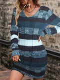 V-neck double pocket slim-fit sweater dress