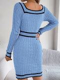 Square Neck Button Long Sleeve Sweater Hip Skirt