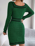 Square Neck Button Long Sleeve Sweater Hip Skirt