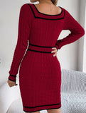 Square Neck Button Long Sleeve Sweater Hip Skirt