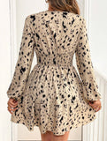Vintage leopard print long-sleeved dress
