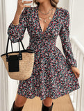Vintage leopard print long-sleeved dress