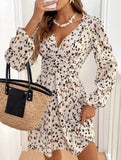Vintage leopard print long-sleeved dress