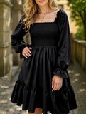 Simple Square Neck Shirred Dress
