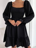 Simple Square Neck Shirred Dress