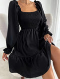Simple Square Neck Shirred Dress