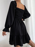 Simple Square Neck Shirred Dress
