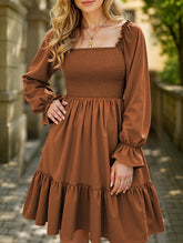 Simple Square Neck Shirred Dress