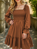 Simple Square Neck Shirred Dress