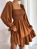 Simple Square Neck Shirred Dress