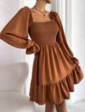 Simple Square Neck Shirred Dress