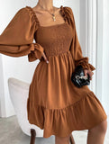 Simple Square Neck Shirred Dress