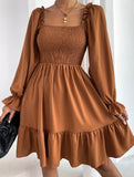 Simple Square Neck Shirred Dress