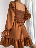 Simple Square Neck Shirred Dress