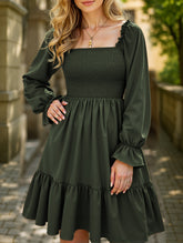 Simple Square Neck Shirred Dress