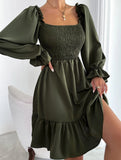 Simple Square Neck Shirred Dress
