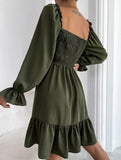 Simple Square Neck Shirred Dress