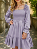 Simple Square Neck Shirred Dress