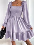 Simple Square Neck Shirred Dress