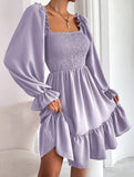 Simple Square Neck Shirred Dress