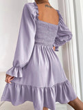Simple Square Neck Shirred Dress